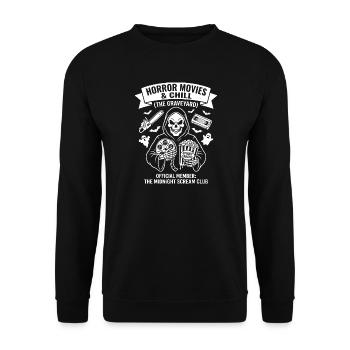 Horrorfilme & Chill (Der Friedhof) - Unisex Pullover - Schwarz - Vorne - Alina (178cm) & Michal (187cm)