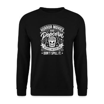 Horrorfilme Popcorn-Skull - Unisex Pullover - Schwarz - Vorne - Alina (178cm) & Michal (187cm)