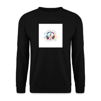 Bunte Kopfhörer Musikdesign - Unisex Pullover - Schwarz - Vorne - Alina (178cm) & Michal (187cm)