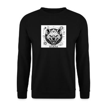 Geometrische Hyänenmaschine - Unisex Pullover - Schwarz - Vorne - Alina (178cm) & Michal (187cm)