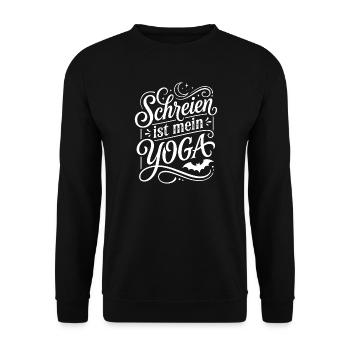 Schreien ist mein Yoga Humor Spruch - Unisex Pullover - Schwarz - Vorne - Alina (178cm) & Michal (187cm)