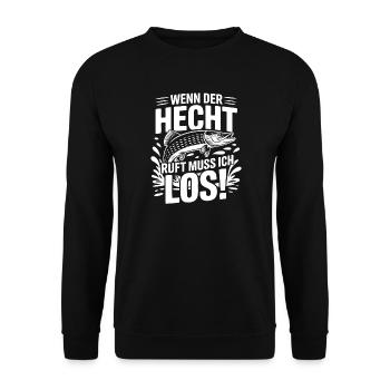 Angler Spruch Hecht - Unisex Pullover - Schwarz - Vorne - Alina (178cm) & Michal (187cm)