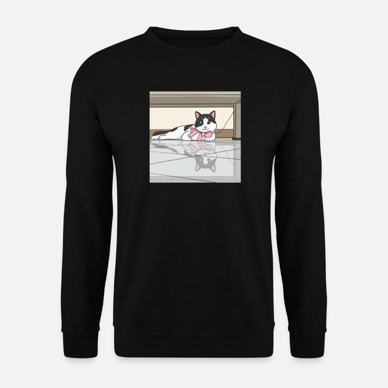 Cat with pink bow reflection - Unisex Sweatshirt - black