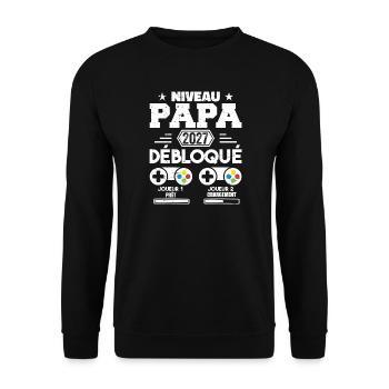 Niveau Papa Débloqué Futur Père 2027 Papa Cadeau - Sweat-shirt Unisexe - noir - Devant - Alina (178cm) & Michal (187cm)