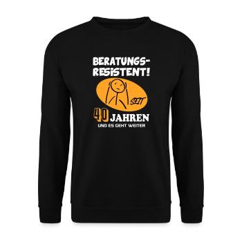 Comic Geburtstag 40 Jahre Happy Birthday - Unisex Pullover - Schwarz - Vorne - Alina (178cm) & Michal (187cm)