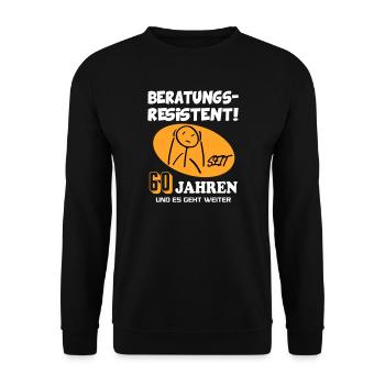 Comic Geburtstag 60 Jahre Happy Birthday - Unisex Pullover - Schwarz - Vorne - Alina (178cm) & Michal (187cm)