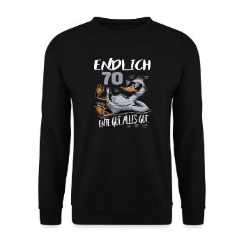 Geburtstag Ente Gut Alles Gut 70 Jahre Comic - Unisex Pullover - Schwarz - Vorne - Alina (178cm) & Michal (187cm)