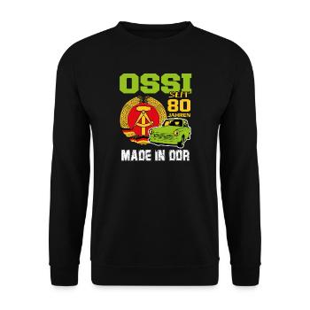 Geburtstag DDR Ossi Ost Produkt 80 Jahre - Unisex Pullover - Schwarz - Vorne - Alina (178cm) & Michal (187cm)