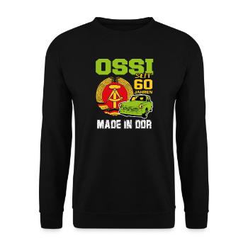Geburtstag DDR Ossi Ost Produkt 60 Jahre - Unisex Pullover - Schwarz - Vorne - Alina (178cm) & Michal (187cm)