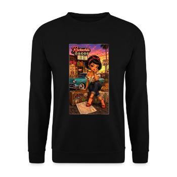 Penelope Pinup Road 66 Vintage 50er - Chibi Kek-In - Unisex Pullover - Schwarz - Vorne - Alina (178cm) & Michal (187cm)