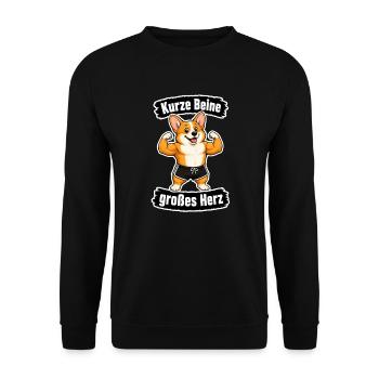 Kurze Beine, großes Herz – Corgi - Unisex Pullover - Schwarz - Vorne - Alina (178cm) & Michal (187cm)