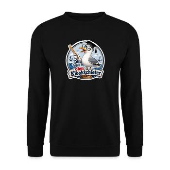 Gelehrte Möwe am Hafen - Unisex Pullover - Schwarz - Vorne - Alina (178cm) & Michal (187cm)