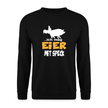 Ich mag Eier mit Speck Huhn Schwein Animals - Unisex Pullover - Schwarz - Vorne - Alina (178cm) & Michal (187cm)