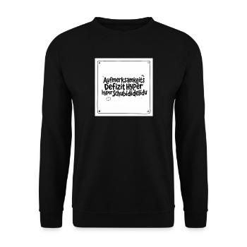 Aufmerksamkeitsabenteuer Wortwitz - Unisex Pullover - Schwarz - Vorne - Alina (178cm) & Michal (187cm)