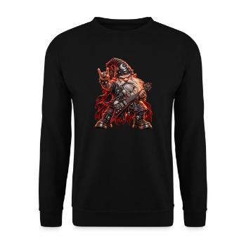 Heavy Metal Zwerg – Rocker mit E-Gitarre - Unisex Pullover - Schwarz - Vorne - Alina (178cm) & Michal (187cm)