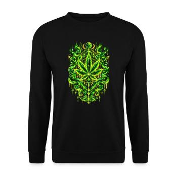 Neon-Kräuterblatt Mandala Design - Unisex Pullover - Schwarz - Vorne - Alina (178cm) & Michal (187cm)