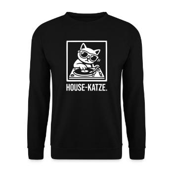 House-Katze DJ - Unisex Pullover - Schwarz - Vorne - Alina (178cm) & Michal (187cm)