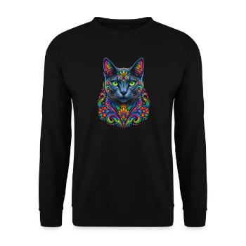 Stellar-Floral-Prisma-Katze - Unisex Pullover - Schwarz - Vorne - Alina (178cm) & Michal (187cm)