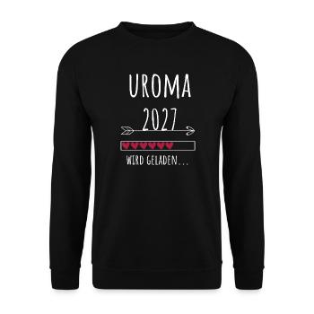 Schwangerschaft Verkünden – Uroma 2027 - Unisex Pullover - Schwarz - Vorne - Alina (178cm) & Michal (187cm)
