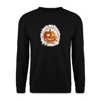 Sparky - Herzaugen Kürbis Halloween Design - Unisex Pullover - Schwarz - Vorne - Alina (178cm) & Michal (187cm)