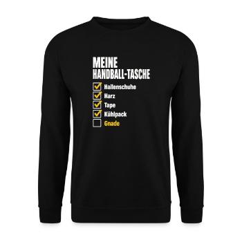Handball Tasche – Hallenschuhe, Harz, keine Gnade - Unisex Pullover - Schwarz - Vorne - Alina (178cm) & Michal (187cm)