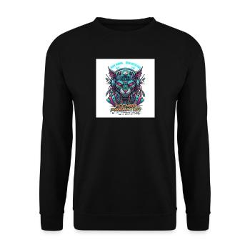 Techno Predator // Rave Cyberpunk Panther - Unisex Pullover - Schwarz - Vorne - Alina (178cm) & Michal (187cm)