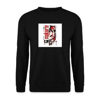 Streetwear Design "Sakura Kitsune" - Unisex Pullover - Schwarz - Vorne - Alina (178cm) & Michal (187cm)