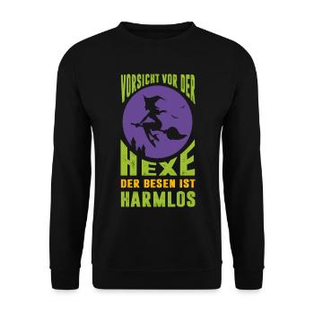 Vorsicht Vor Der Hexe Der Besen Ist Harmlos - Unisex Pullover - Schwarz - Vorne - Alina (178cm) & Michal (187cm)