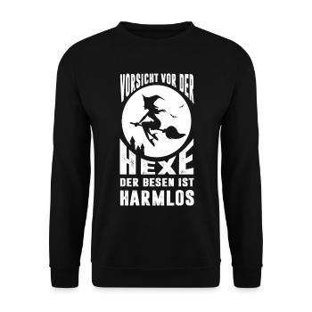 Vorsicht Vor Der Hexe Der Besen Ist Harmlos - Unisex Pullover - Schwarz - Vorne - Alina (178cm) & Michal (187cm)