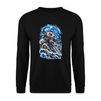 Samurai Cat Tidal Sentinel - Unisex Pullover - Schwarz - Vorne - Alina (178cm) & Michal (187cm)