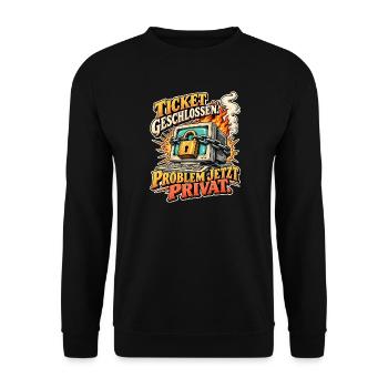 IT Support Ticket geschlossen - Unisex Pullover - Schwarz - Vorne - Alina (178cm) & Michal (187cm)