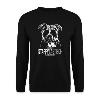 STAFFYTASTISCH American Staffordshire Hundespruch - Unisex Pullover - Schwarz - Vorne - Alina (178cm) & Michal (187cm)