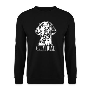 Great Dane Harlequin Portrait Hunde Wilsigns - Unisex Pullover - Schwarz - Vorne - Alina (178cm) & Michal (187cm)