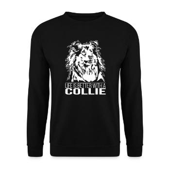 Langhaar Collie life is better Hunde Wilsigns - Unisex Pullover - Schwarz - Vorne - Alina (178cm) & Michal (187cm)