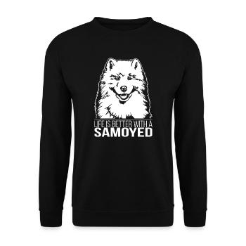 Samoyed life is better Hund Hunde Wilsigns - Unisex Pullover - Schwarz - Vorne - Alina (178cm) & Michal (187cm)