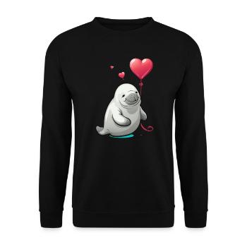 Manatee with heart - Unisex Sweatshirt - black - Front - Alina (178cm) & Michal (187cm)