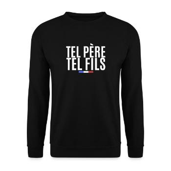 t shirt Tel père tel fils. cadeau famille - Sweat-shirt Unisexe - noir - Devant - Alina (178cm) & Michal (187cm)