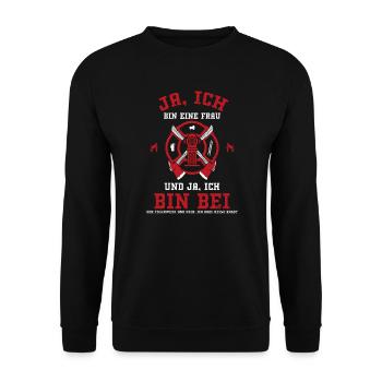 Ja, Ich Bin Eine Frau Und Ja, Ic... - Unisex Pullover - Schwarz - Vorne - Alina (178cm) & Michal (187cm)