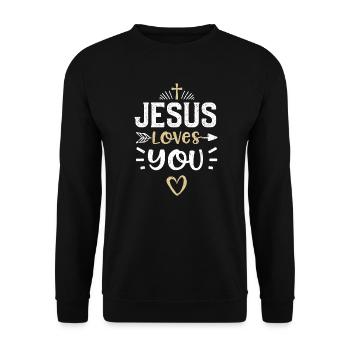 Jesus Loves You - Jesus - Unisex Pullover - Schwarz - Vorne - Alina (178cm) & Michal (187cm)