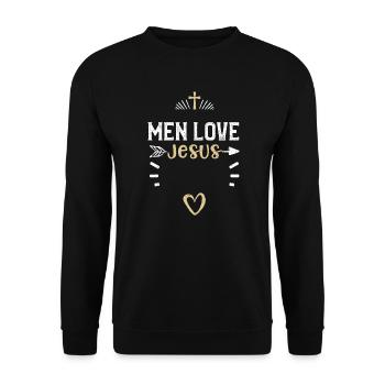 Men Love Jesus - Jesus - Unisex Pullover - Schwarz - Vorne - Alina (178cm) & Michal (187cm)