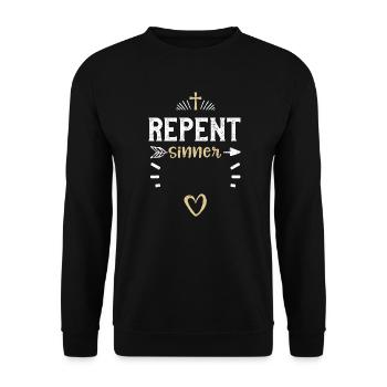 Repent Sinner - Jesus - Unisex Sweatshirt - black - Front - Alina (178cm) & Michal (187cm)