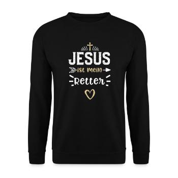 Jesus ist mein Retter - Jesus - Unisex Pullover - Schwarz - Vorne - Alina (178cm) & Michal (187cm)