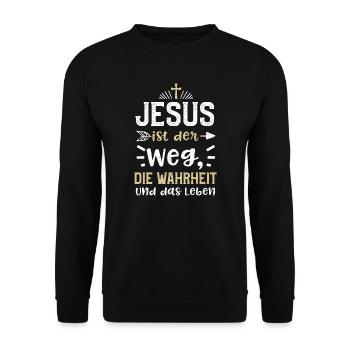 Jesus ist der Weg, die Wahrheit... - Unisex Pullover - Schwarz - Vorne - Alina (178cm) & Michal (187cm)