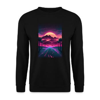 Neon Sunrise Over the Synthwave Mountains - Unisex Pullover - Schwarz - Vorne - Alina (178cm) & Michal (187cm)