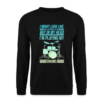 Batteur Batteur T-Shirt Batterie Tambour - Sweat-shirt Unisexe - noir - Devant - Alina (178cm) & Michal (187cm)