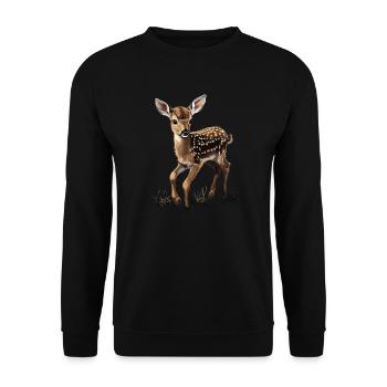 Rehkitz Wald Natur - Unisex Pullover - Schwarz - Vorne - Alina (178cm) & Michal (187cm)