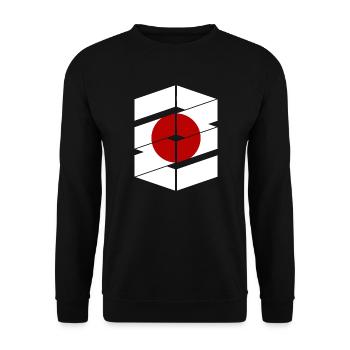 Japan Flagge Used Look Nihon Japanische Fahne - Unisex Pullover - Schwarz - Vorne - Alina (178cm) & Michal (187cm)
