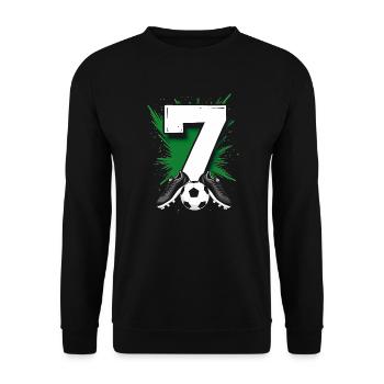 7. Geburtstag Fußballspieler 7 Jahre Kinder - Unisex Pullover - Schwarz - Vorne - Alina (178cm) & Michal (187cm)