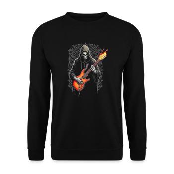 Sensenmann mit E-Gitarre Rock Heavy Metal - Unisex Pullover - Schwarz - Vorne - Alina (178cm) & Michal (187cm)