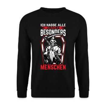 Ich hasse Menschen - Unisex Pullover - Schwarz - Vorne - Alina (178cm) & Michal (187cm)